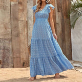 Women's Dress 2025 Sha Bohemia V-Neck High-Waisted Printed Holiday Dress Spliced With Broken Floral Dresses