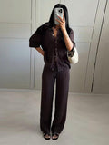 Knitted Suit Women's Two Sets Of 2025 Spring Women's Explosive Solid Color Thin Knitted Broad Leg Trousers Set
