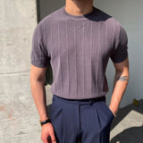 2025 Summer New Korean Version Of The Knitted Round Neck Short-Sleeved T-Shirt Man Trend T-Shirt Man