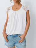 2025 Summer Women's New Women's Lace Sleeve Top Short-Sleeved Round-Neck Loose T-Shirt