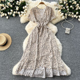 Design-Sense Piece Of V-Neck Tie With Short Sleeves Of Broken Flower Dress Women's Summer Thin Temperament French Dress