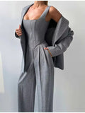 2025 Fashion Casual Women's Commuting Fish Bone Sling Suit Jacket Trousers Three-Piece Set Of Women