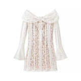 Women's Dress 2025 New Fashion Elegant Sexy One-Word Shoulder Lace Dress