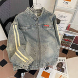 Spring And Autumn Lead Cowboy Coat Men Do Old Water Shuffle Casual Tide Oversize Retro Zipper Jacket