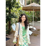 Summer Brip Windy Fashion Pure Color V-Neck Hollow Long Sleeve Sunscreen Sling Sling Vest Design Half-Body Dress Woman