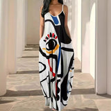 New Summer Cool Sling Skirt Abstract Face Style Digital Print Style Street Dress Woman