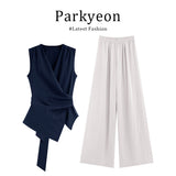 Real Price Korean High-End Wearing Strap Design Sense V Collar Sleeveless Vest Straight Slack Suit Women