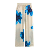 2025 Casual Fashion Set Vertical Trousers Women's Autumn Big Flower Print Shirt