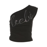 2025 Summer Fashion Trend Women's New Slant Shoulder Repair Letter Hot Umbilical Vest