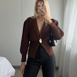 Women's Clothing 2025 New Street Fashion Two-Color Long-Sleeved Knitted Sweater Cardigan