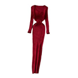 Dress Women's Autumn And Winter 2025 New Korean Version Of Simple Solid Color Long Sleeves Tight Waist Thin Knit Long Dress
