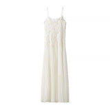 Famous Party Small Dress 2025 Autumn New Sling Embroidered Flowers 100 Folds Under The Pendulum Pure Color Dress