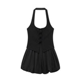 In The Autumn Of 2025, The New Women's Sleeveless Body-Free Sexy Bare Back Hanging Neck Fluffy Dress