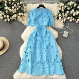 Early Spring Dress 2025 New Women's Spring And Autumn Heavy Industry Water-Soluble Lace Lace-In-Air Mid-Change Dress Vacation Dress