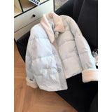Korean Milk Blue Splicing Short Cotton Clothes Women Wear Thick Warm Cotton Clothes Loose Thin Coat Top