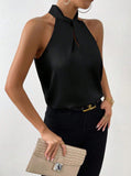 Women's Clothing 2025 Summer New Color Clove Hanging Neck Sleeveless Vest Ribbon Simulation Silk Top
