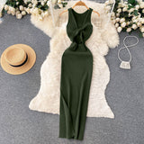 Ins Women's Summer New Sexy Kinesith Heart-Scuttered Fashion Two-Pin Knitted Dress