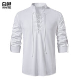2025 Men's New Men's Cotton Henley Shirt Long Sleeve Hipple Leisure Beach Ripple Ragged Sweater