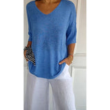 Knitted Casual Sweater Basic Thin V-Neck Seven-Sleeve Solid Female Bottoming Shirt Ice Cream Color