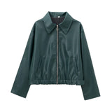 New Autumn And Winter Retro New Retro Collar Zipper Locomotive Leather Jacket Jacket Woman