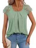 2025 Summer Women's New Women's Lace Sleeve Top Short-Sleeved Round-Neck Loose T-Shirt