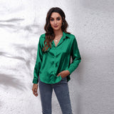 Colored Shirt Women's Denswear Simulation Silk Long-Sleeved Shirt New Women's Clothing