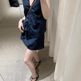 Hong Kong Style Retro Thin Temperament New Vest Solid Color Simple And Irregular Fashion Shorts Two-Piece Suit Woman