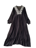 High-End Fat Mm Large-Size Women's New Embroidery V-Neck Loose Long National Style Holiday Dress 0515