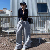 Early Autumn Wear A Set Of Korean Casual Lazy Half-Neck Knitted Wide-Legged Leg Trousers Two Sets Of Women