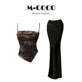 Hottie Little Wildcat Irregular Leopard Tectar Sling Vest Fashion Fishtail Ass Skirt Set