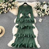 High-End Banquet Dress High-End Light Luxury Niche Lotus Leaf-Side Cake Dress Heavy Industry Folds Long
