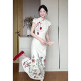 New Chinese Temperament High-End Printing Slim Thin Cheongsam Dress Women's Summer New National Style Long Dress