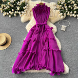 Elegant Three-Home Folded Dress Dress Wooden Ear Long Heavy Industry Pressure Folds High-End Exquisite Dress Woman