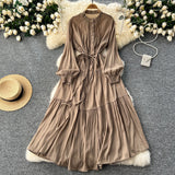Elegant Dress Female Design Sense Single Buckle Loose Belt Strap Thin Temperament Over The Knee Dress 0515