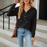 Wish Autumn And Winter New Solid Color Hooded Buttons Loose Long-Sleeved Women's Clothing