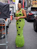 2025 Summer New Women's Personality Round Dot Knitted Long Tweed Sling Dress Woman