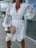 2025 New Sexy Hollow Water-Soluble Lace Lace Temperament Commuter Dress
