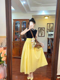 Yellow High-Waisted Half-Dress Woman's Summer Thin A-Dress Loose Waist-Hanging Long Umbrella Skirt