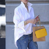 Wish Burst Spring And Summer Lady Long-Sleeved Shirt Women's Street Fashion Loose Solid Color Large-Size Shirt