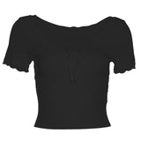 2025 Summer Fashion Trend Women's New Short-Sleeved V-Neck Lace Lace-Up T-Shirt