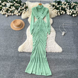 Women's Fashion Dress 2025 Autumn Design Feeling Cross-Folded Slim Top-Cuffed And High-Necked Dress