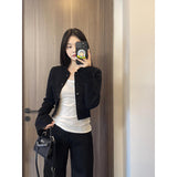 Small Scented Black Short Jacket Jacket Women Spring, Autumn And Winter Small Man Body And Cool And Chic Top