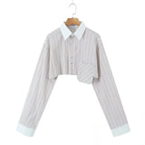 Short Striped Shirt 2025 Spring And Summer Temperament Casual Bump Clip Bag Loose Top Woman
