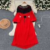 Autumn Retro Court Style Heavyweight Embroidered Long Hundred Folds Bubble Bubble Sleeve Dress Female 100 Folds