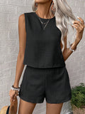 2025 Solid Imitation Cotton Sleeveless Vest Shorts Casual Fashion Two-Piece Suit Woman