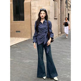 French Temperament To Collect Blue Striped Shirt Women Spring And Autumn Small Design Slim Slim Long Sleeve Top