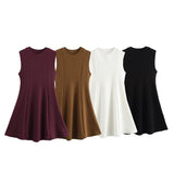 Women's Spring 2025 New Sleeveless Round-Necked Knitted Skating Dress Mini Dress