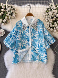 French Sweet Hollowed-Up Foam Sleeve Shirt Women 2025 Summer New Small Temperament Diamond Top