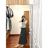 Simple Casual Gray Shoulder Short Sleeve Two Sets Of Summer New High-End Long Skirt Temperament Wear