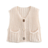 2025 Autumn Street Shirt Fashion Cute Crochet Wool Vest Knitted Thick Knitted Vest Women's Clothing